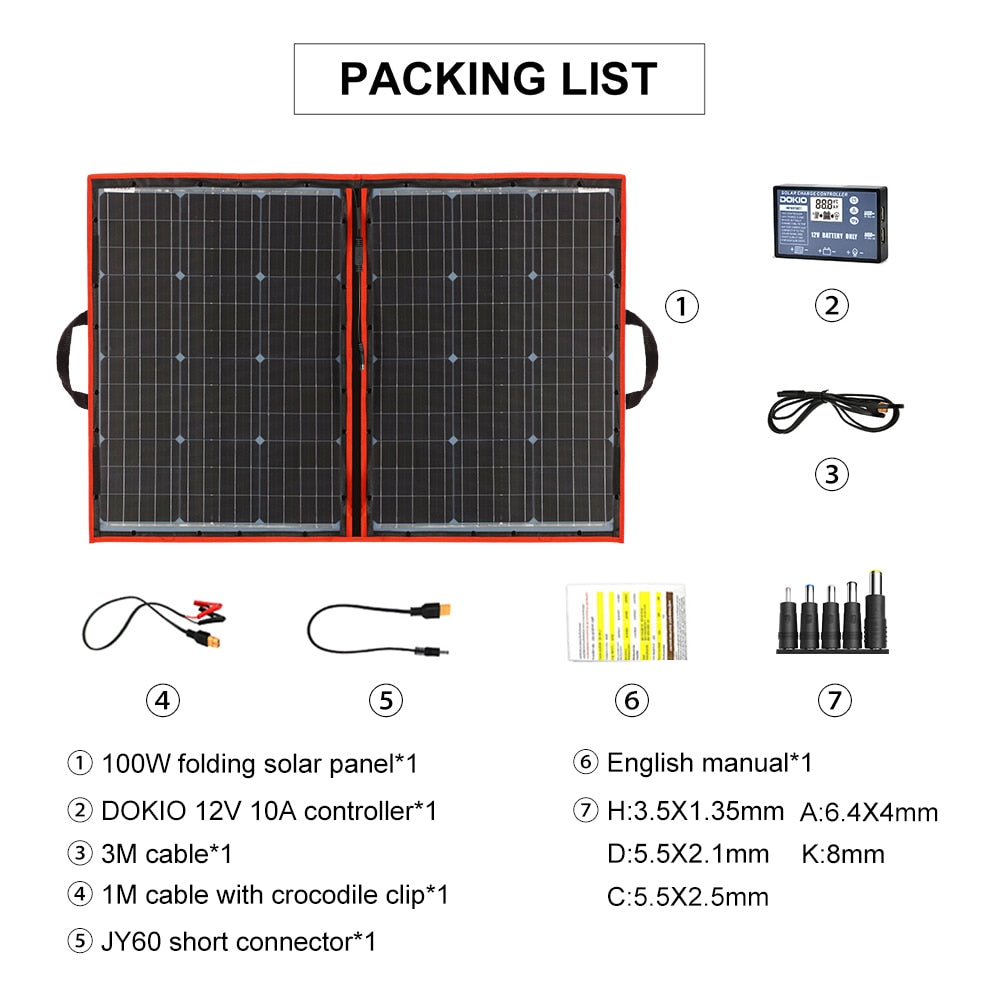 Dokio 100w(50Wx2pcs) Flexible Foldble Mono Solar Panel For Travel &amp; Boat