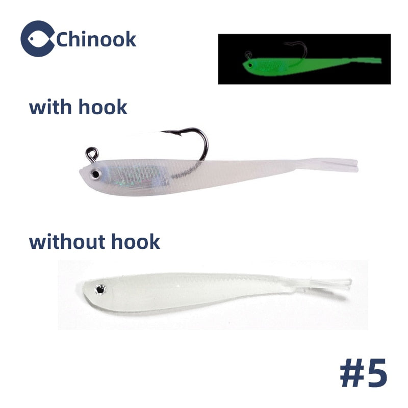 Chinook 5pcs Lure Soft Bait SoftFish Fork Tail with or without Hook Fluke Swimbaits