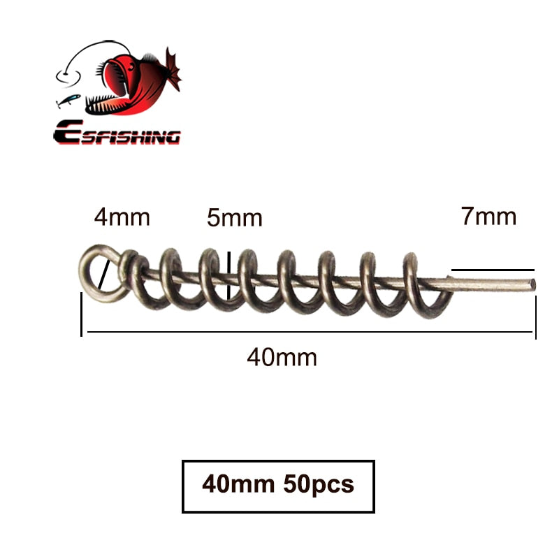 ESFISHING 50PCS Fishing Hook Connector Soft Bait Spring Centering Pins Fixed Latch Needle Spring Twist Crank Lock