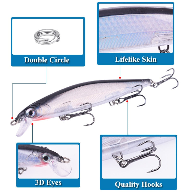 Proleurre Fishing Lures 11cm 13.8g Sinking Minnow Wobblers Plastic Artificial Baits