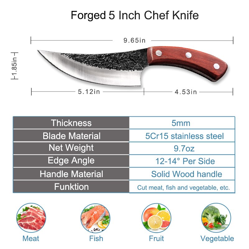 Outdoor Camping Hunting Knife Forged Stainless Steel Chef Knife Fishing Fruit Butcher Kitchen