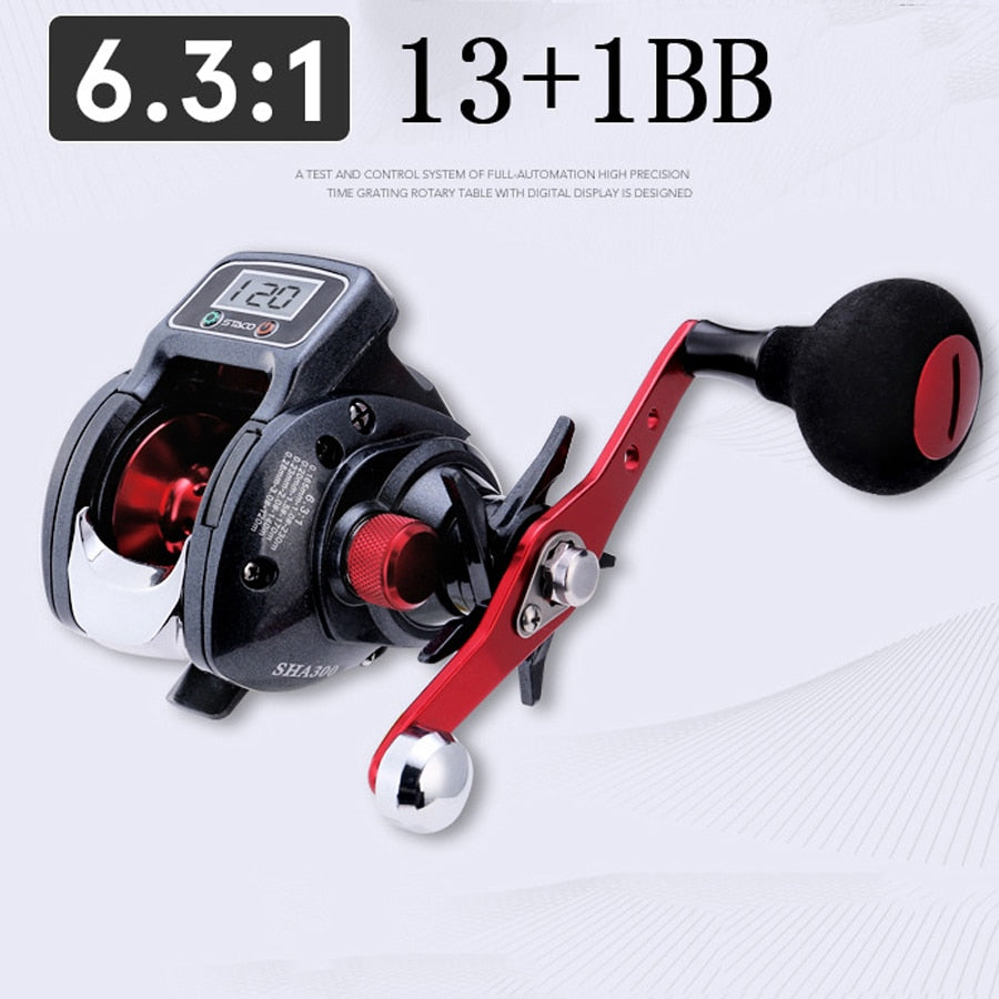 6.3:1 13+1BB Fishing Reel Left / Right Hand Low Profile Line Counter Fishing Tackle Gear