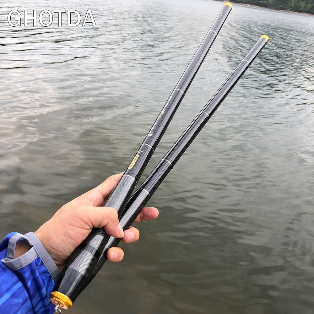 3.6M -7.2M Carbon Fiber Fishing Rod Telescopic Ultra-light Hard Pole for Stream Freshwater