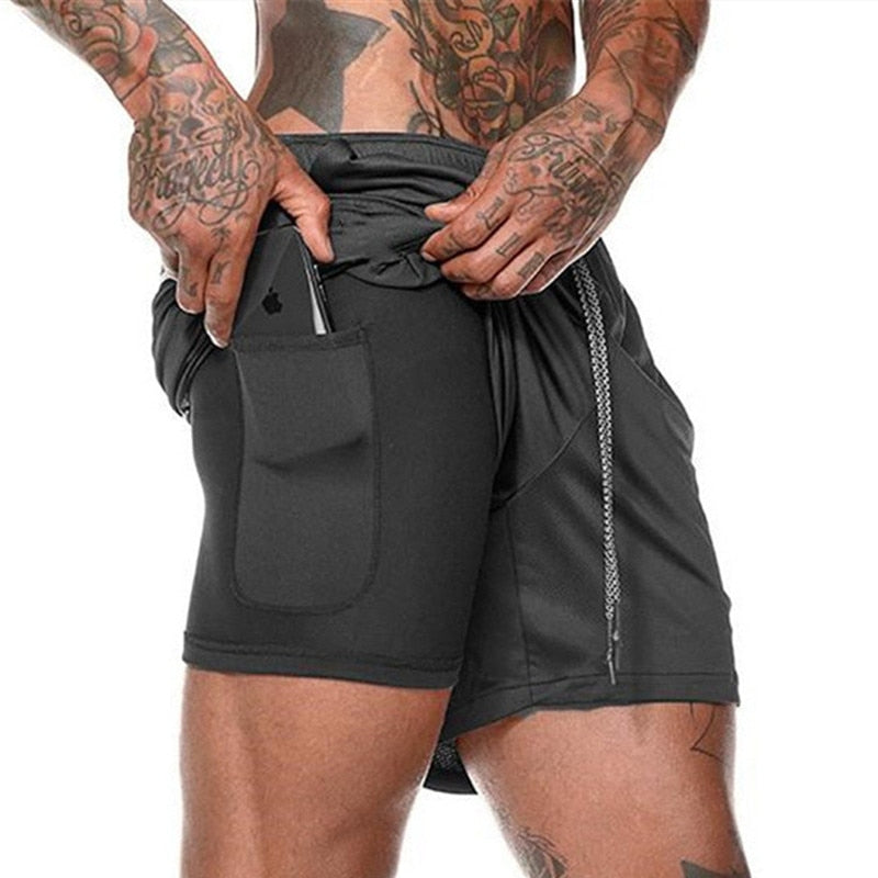 Running Shorts Mens 2 in 1 Sports Shorts Male double-deck Quick Drying Sports men