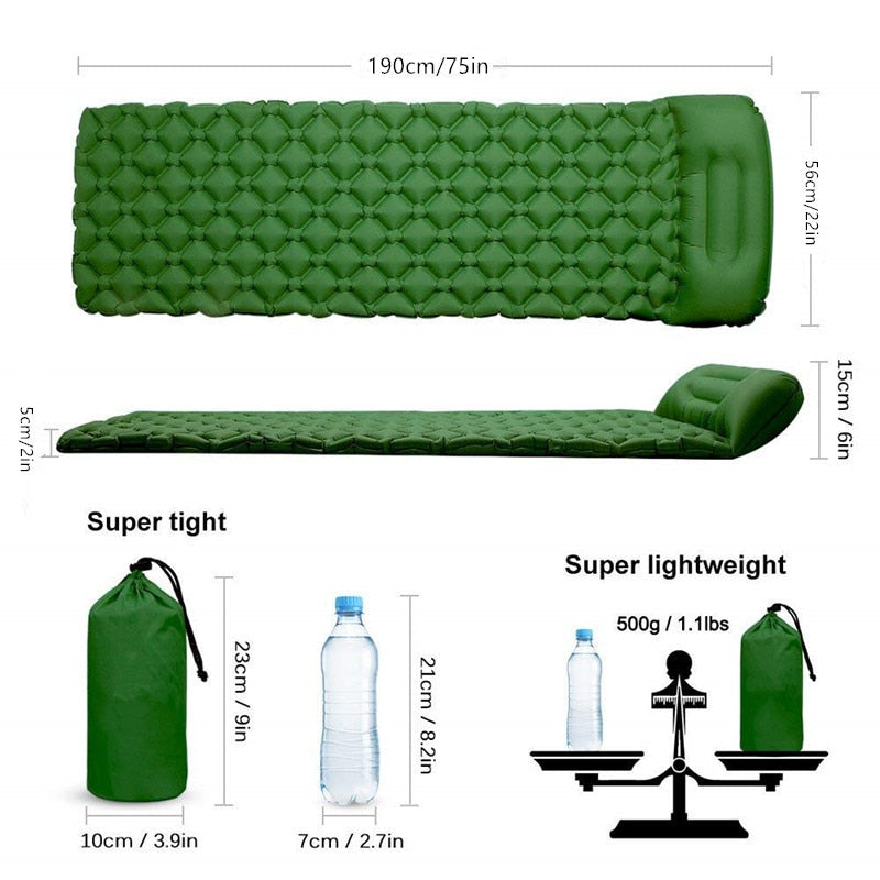 Portable Air Camping Mats Inflatable Bed Mattress Sleeping Pad Fast Filling Air