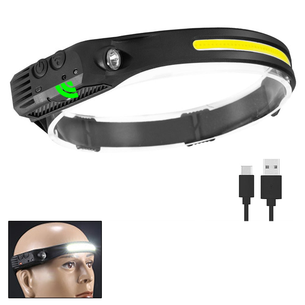 COB LED Head Lamp Flashlight USB Rechargeable Head Torch 5 Lighting Modes Head Light