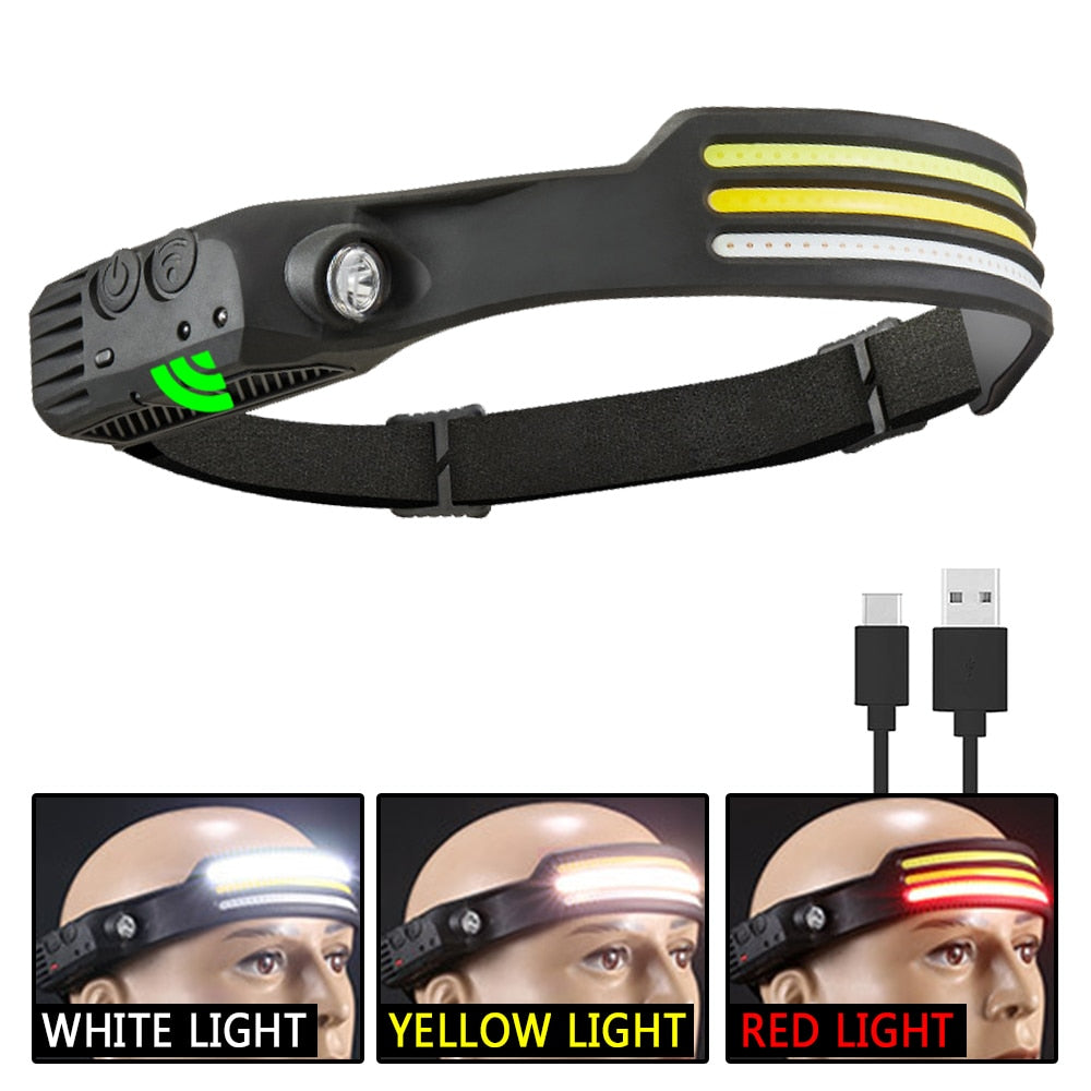 COB LED Head Lamp Flashlight USB Rechargeable Head Torch 5 Lighting Modes Head Light