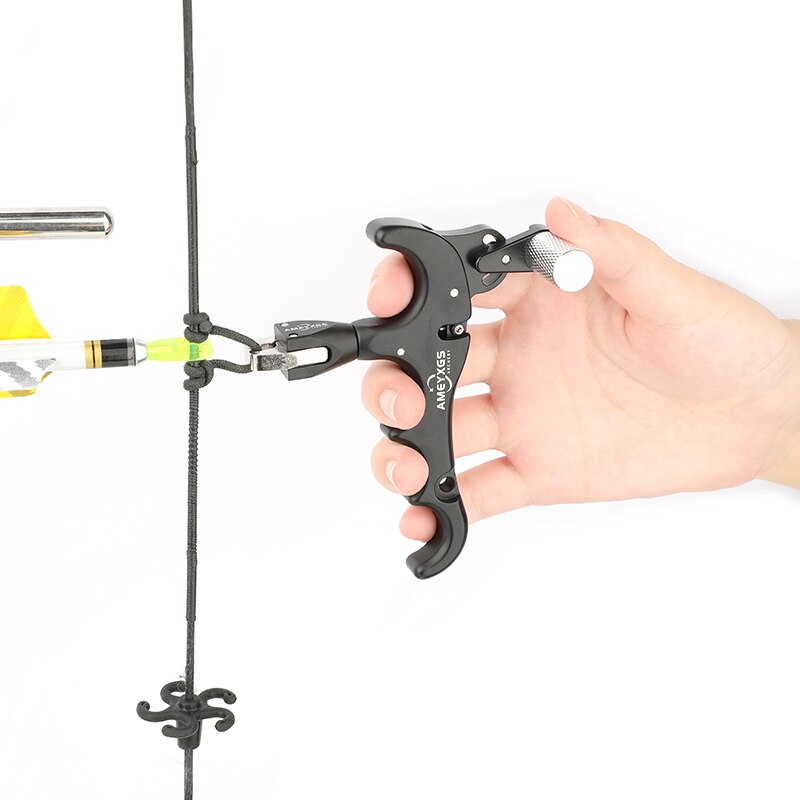 4 Finger Compound Bow Release Aids Aluminum Alloy Thumb Trigger Grip 360 Degree