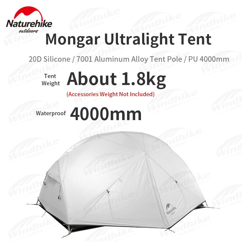 Naturehike Mongar 2-3 Person Camping Tent 15D Nylon Upgrade Double Layer Outdoor