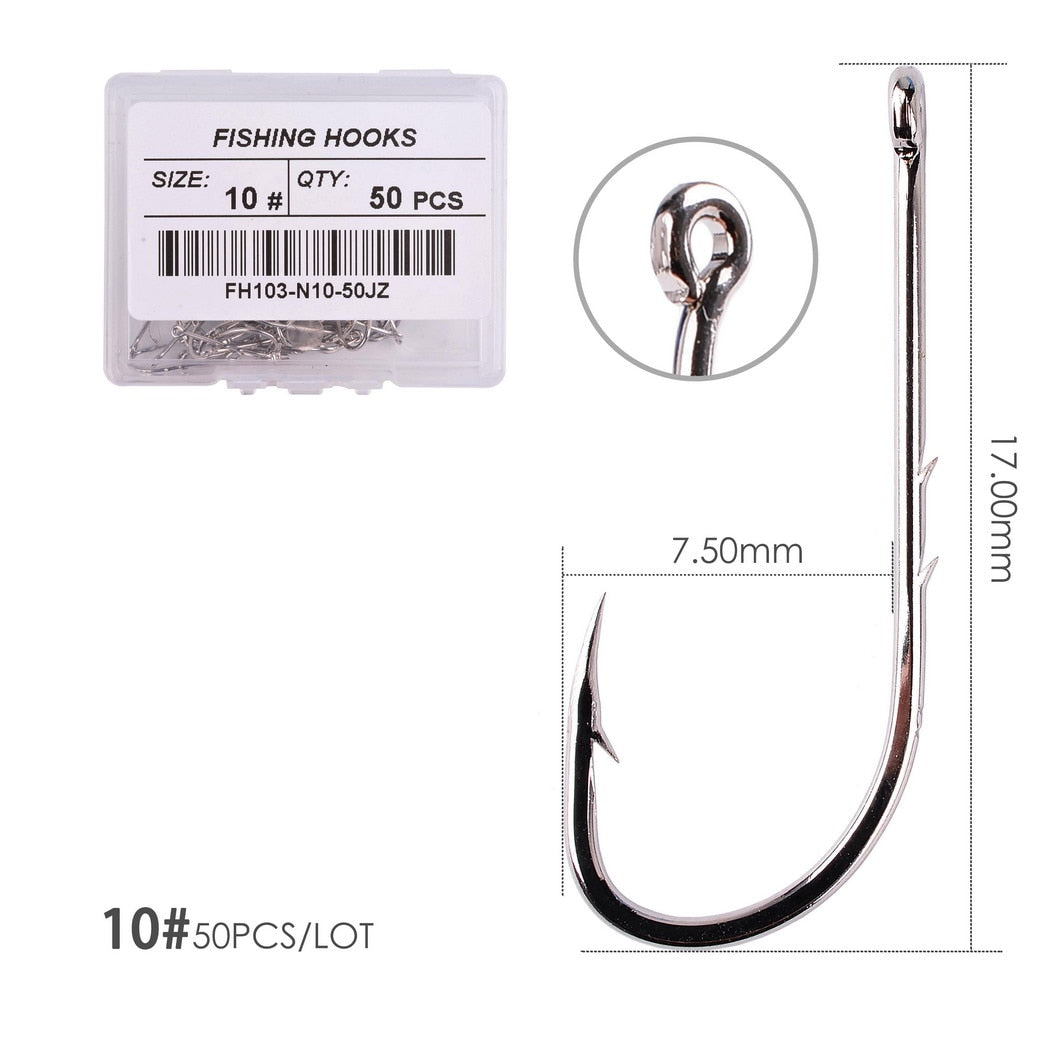 Shank Fishing Hook 1#-12# Fish Hooks High Carbon Steel Sharp Barbed Offset