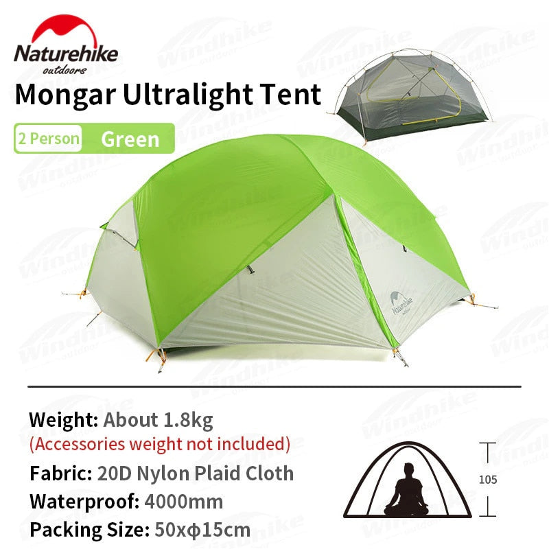 Naturehike Mongar 2-3 Person Camping Tent 15D Nylon Upgrade Double Layer Outdoor