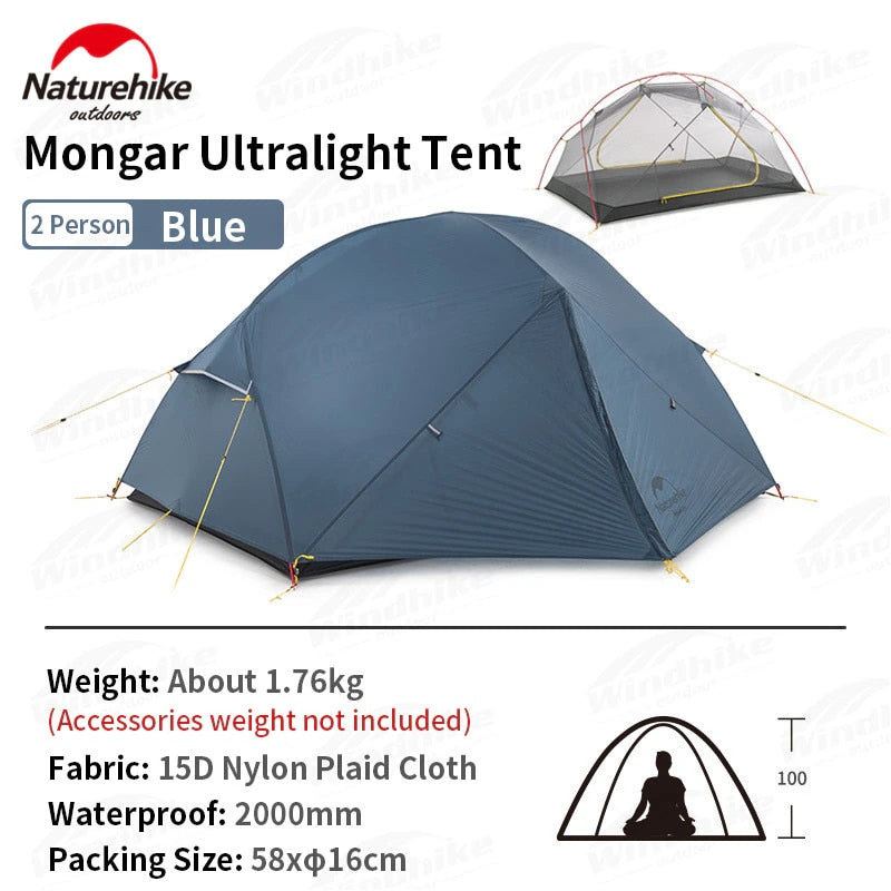 Naturehike Mongar 2-3 Person Camping Tent 15D Nylon Upgrade Double Layer Outdoor