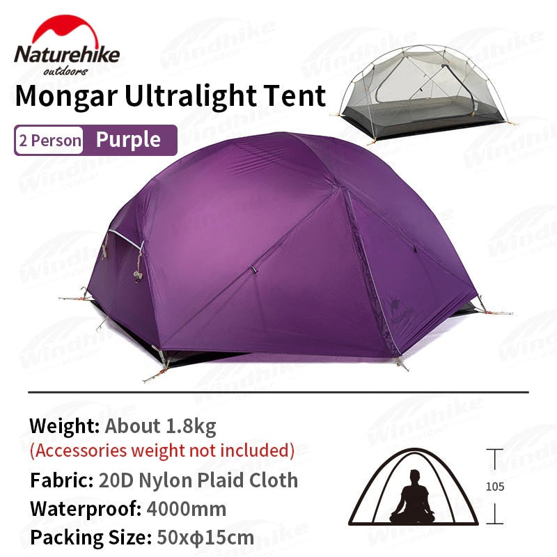 Naturehike Mongar 2-3 Person Camping Tent 15D Nylon Upgrade Double Layer Outdoor