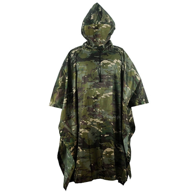 Outdoor Hooded Breathable Rainwear Camo Poncho Army Tactical Raincoat Camping