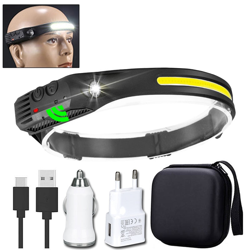 COB LED Head Lamp Flashlight USB Rechargeable Head Torch 5 Lighting Modes Head Light