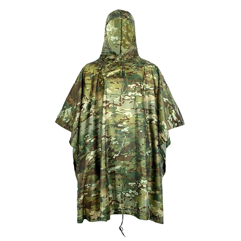 Outdoor Hooded Breathable Rainwear Camo Poncho Army Tactical Raincoat Camping