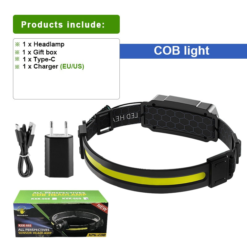 100000 Lumens Led Headlamp 7Modes XPG+COB Sensor Headlight Head Torch Flashlight