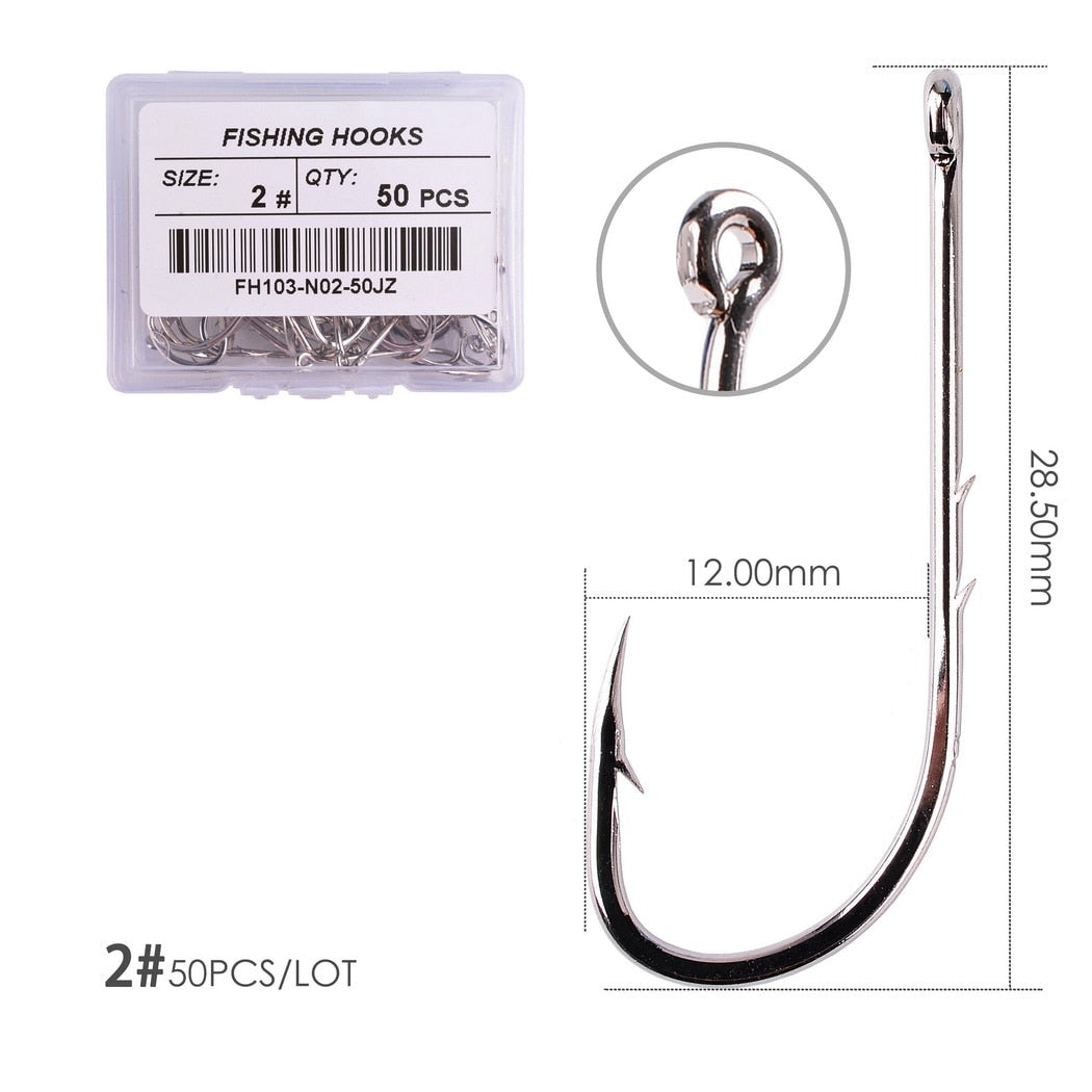 Shank Fishing Hook 1#-12# Fish Hooks High Carbon Steel Sharp Barbed Offset