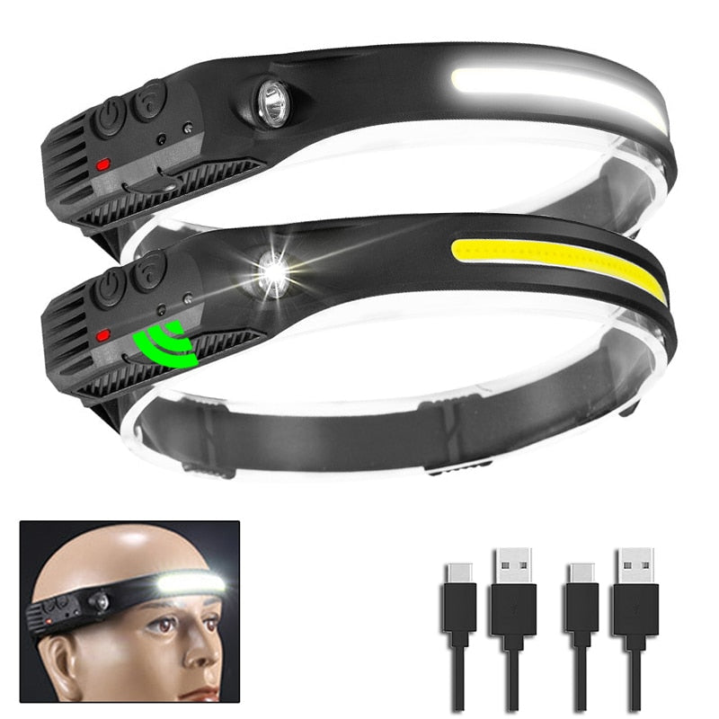 COB LED Head Lamp Flashlight USB Rechargeable Head Torch 5 Lighting Modes Head Light