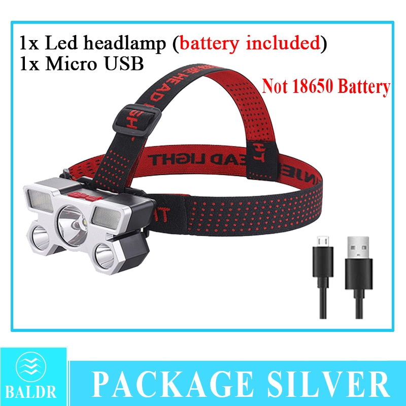 USB Rechargeable Headlamp Portable 5LED Headlight Built in Battery Torch Portable  Light