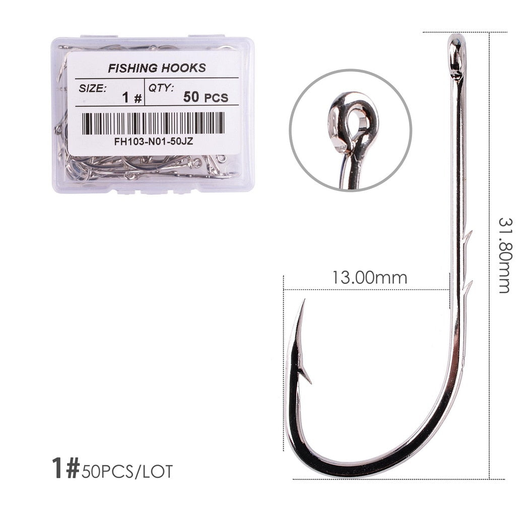 Shank Fishing Hook 1#-12# Fish Hooks High Carbon Steel Sharp Barbed Offset