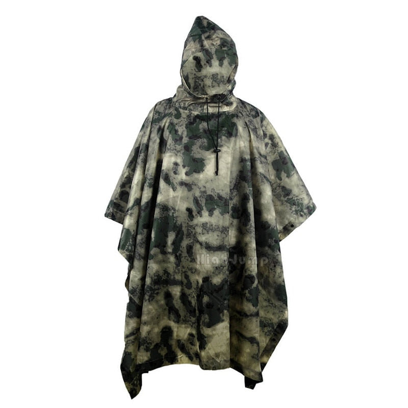 Outdoor Hooded Breathable Rainwear Camo Poncho Army Tactical Raincoat Camping