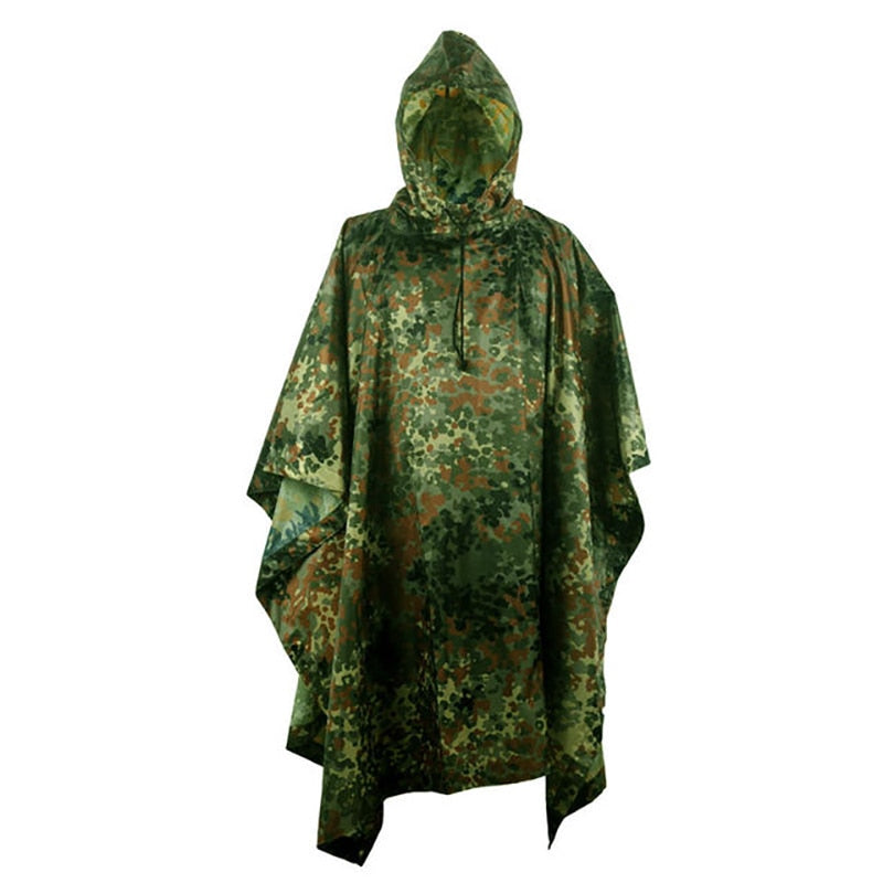 Outdoor Hooded Breathable Rainwear Camo Poncho Army Tactical Raincoat Camping