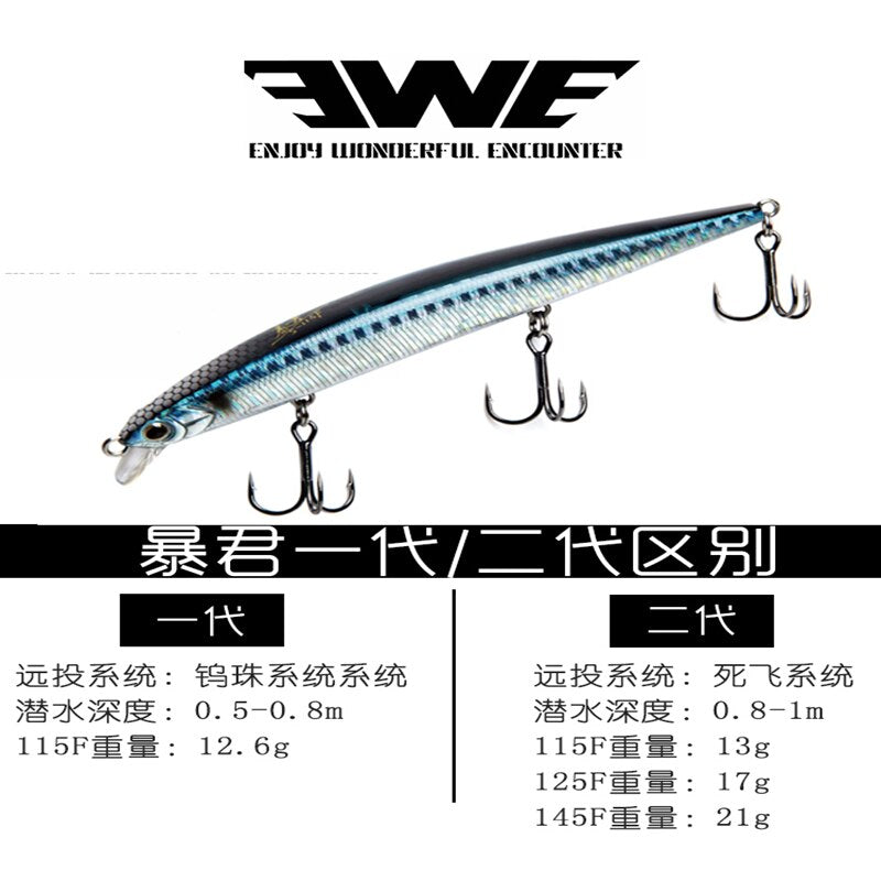 EWE BAOJUN2 Floating Minnow Fishing Lure S115/S125/S140F Jerkbait 13/17/21g