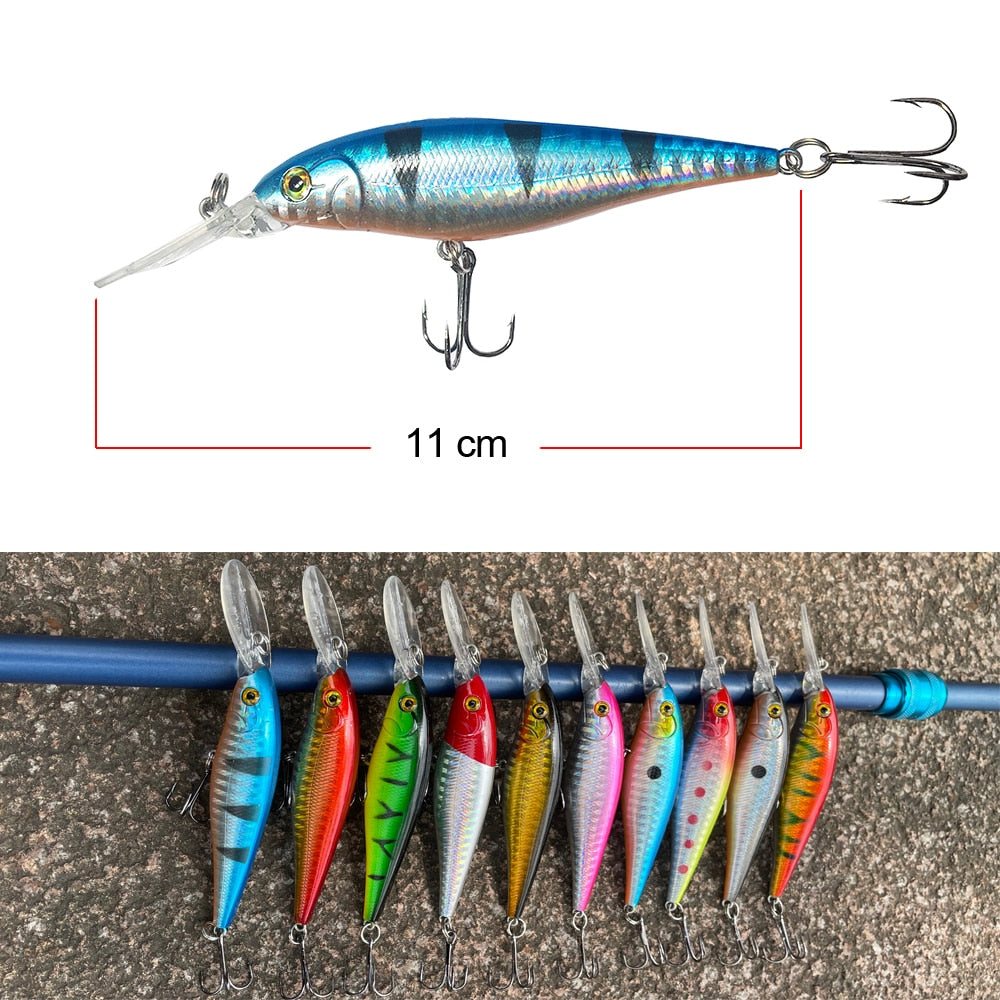 Hercules 10PCS Minnow Fishing Lure 11cm 10.5g Aritificial Wobblers Hard Plastic Baits