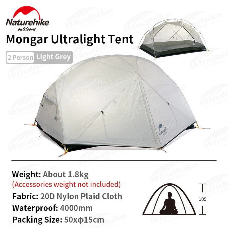 Naturehike Mongar 2-3 Person Camping Tent 15D Nylon Upgrade Double Layer Outdoor