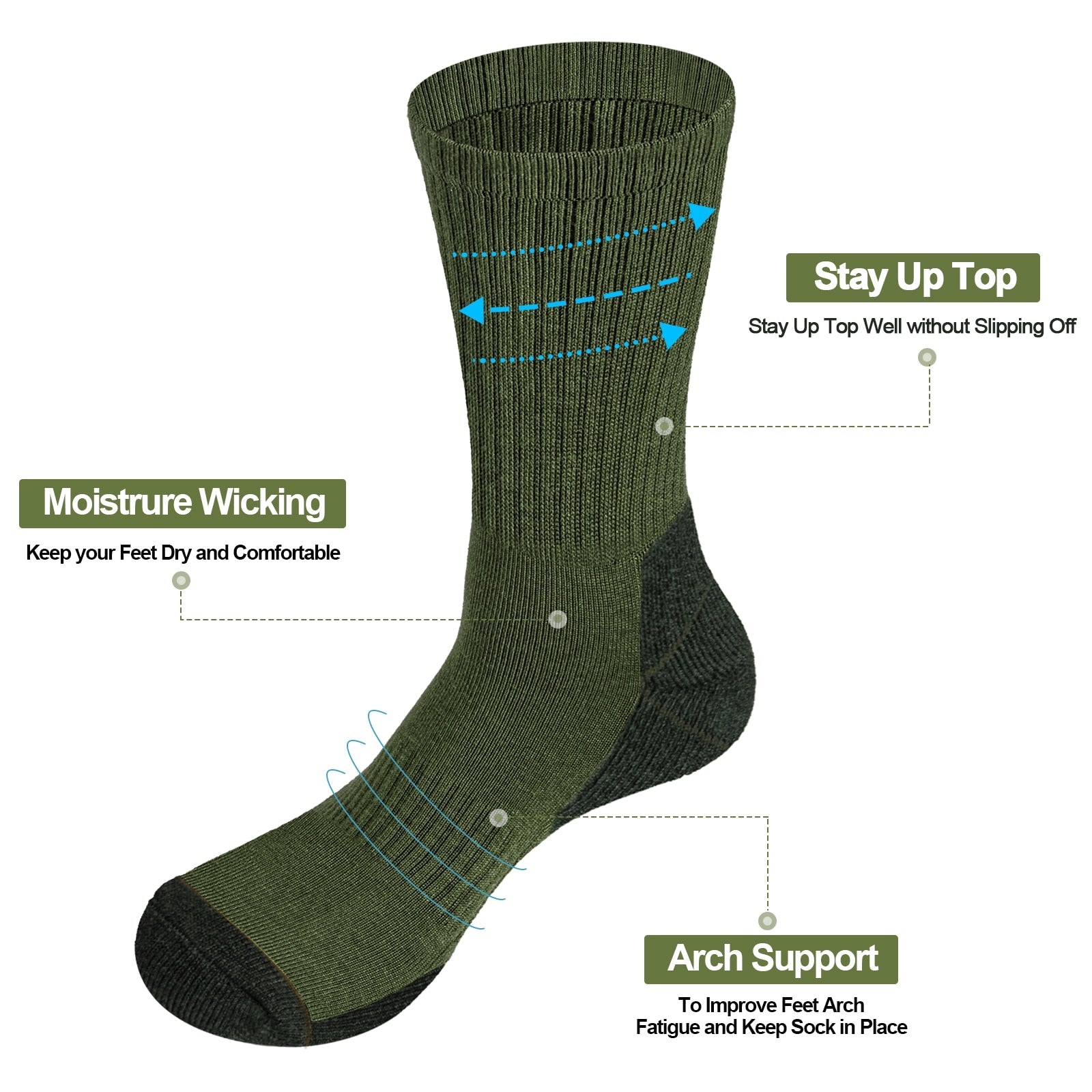 Mens Moisture Wicking Mid Calf Thermal Work Boot Sports Hiking Trekking Socks( 5 Pairs/Pack)