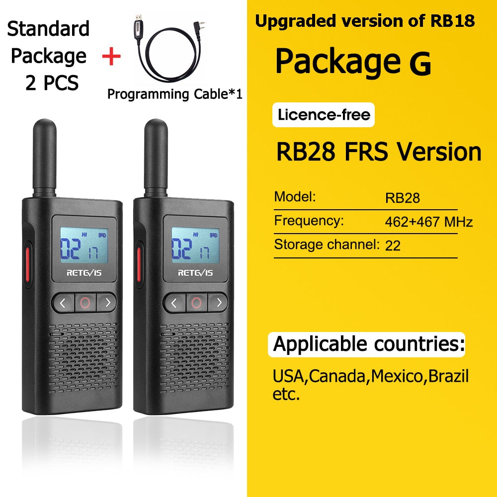 Retevis Mini Rechargeable Walkie-Talkie 2 pcs included PTT PMR446 Long Range