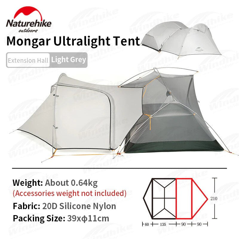 Naturehike Mongar 2-3 Person Camping Tent 15D Nylon Upgrade Double Layer Outdoor