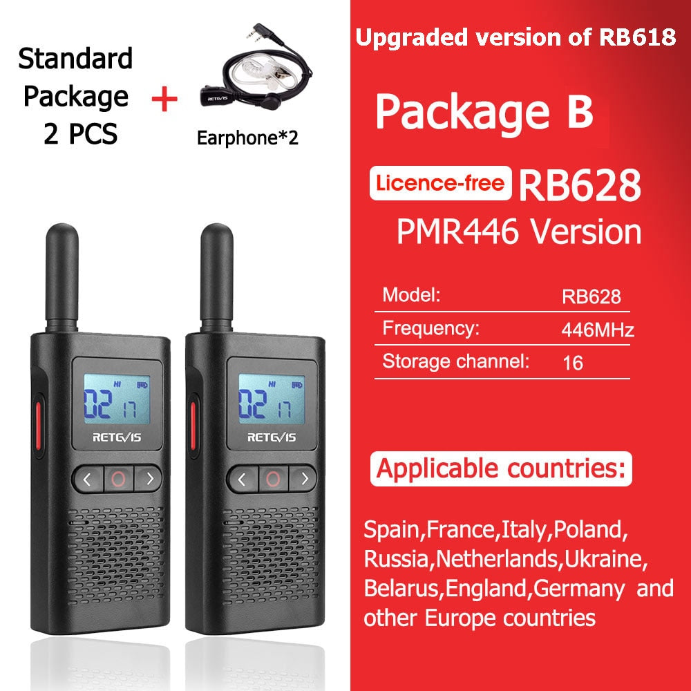 Walkie Talkie Rechargeable 2 pcs included PTT PMR446 Long Range Portable Two-way Radios