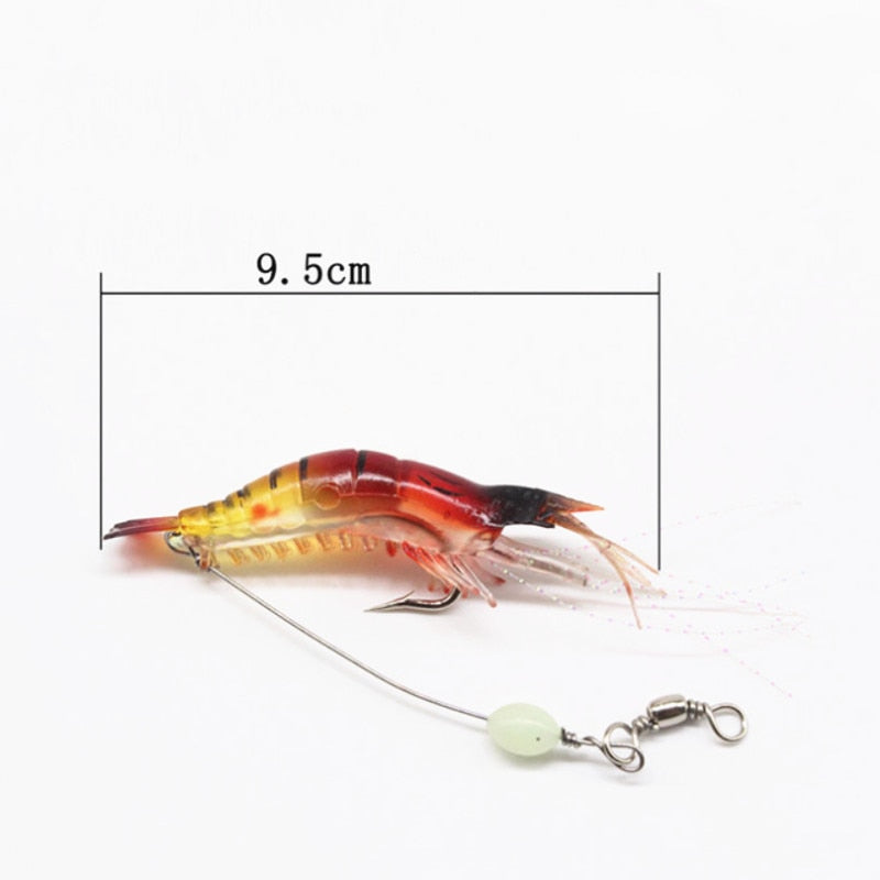 1PC Hot Sale New 9cm/6g Luminous Bead Shrimp Silicon Soft Artificial Bait With Hooks Swivels
