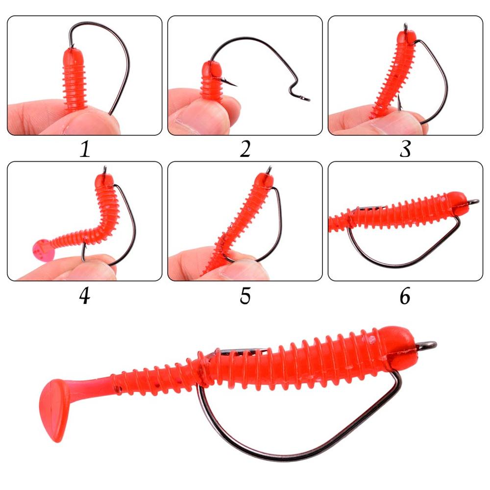10pc/ Box Fishing Hook Set Wide Crank Hook Offset Fishhook for Soft Worm