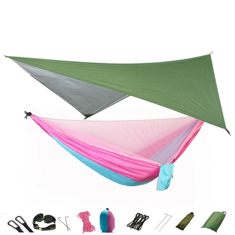 Hammock Mosquito Net and Hammock Canopy Portable Nylon Hammock Rain Fly Tree