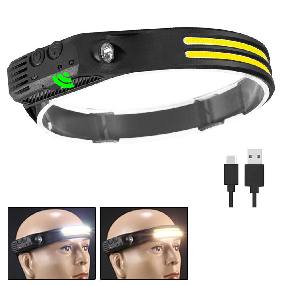 COB LED Head Lamp Flashlight USB Rechargeable Head Torch 5 Lighting Modes Head Light