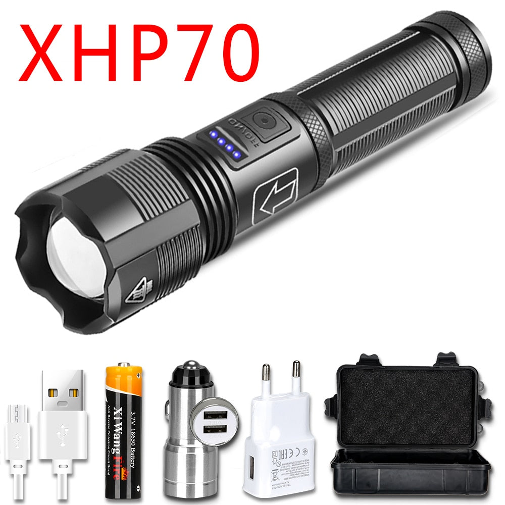 4 Core Led Flashlight Aluminum Alloy XHP70.2 XHP50.2 Tactical Hunting Torch Usb