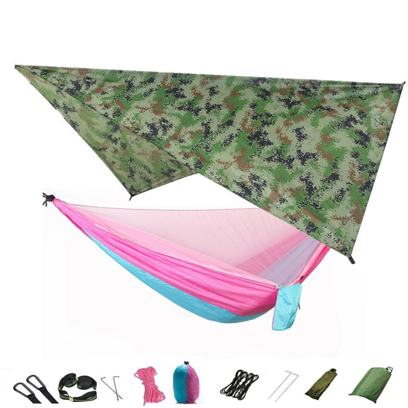 Hammock Mosquito Net and Hammock Canopy Portable Nylon Hammock Rain Fly Tree