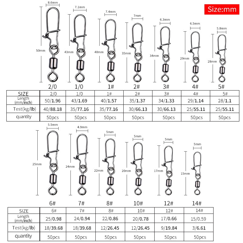 MEREDITH 50PCS Pike Fishing Accessories Connector Pin Bearing Rolling Swivel Stainless