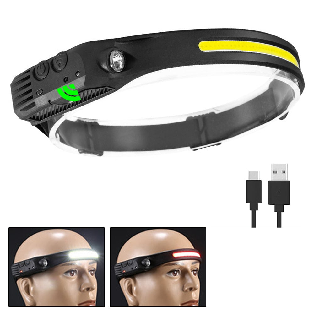 COB LED Head Lamp Flashlight USB Rechargeable Head Torch 5 Lighting Modes Head Light