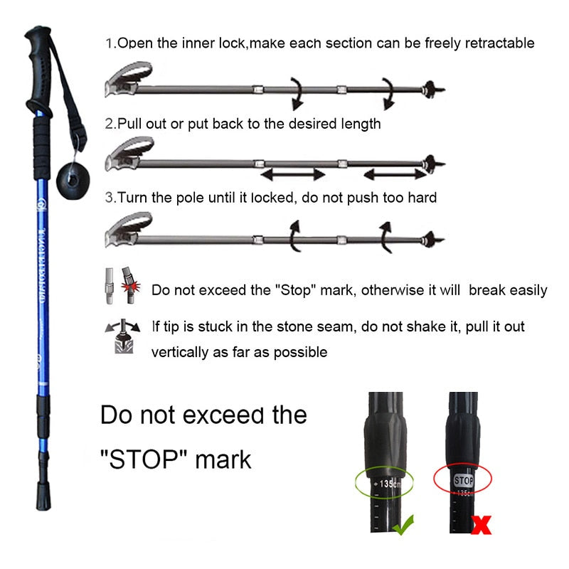 Sticks Telescopic Trekking Hiking Poles Mountaineering Walking Sticks Retractable