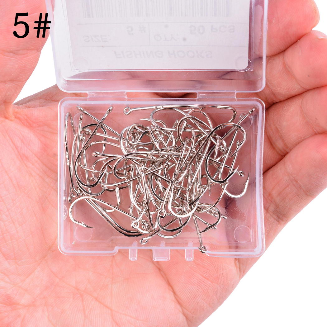 50pcs/ Box Long Shank Fishing Hook 1#-12# Fish Hooks High Carbon Steel Sharp