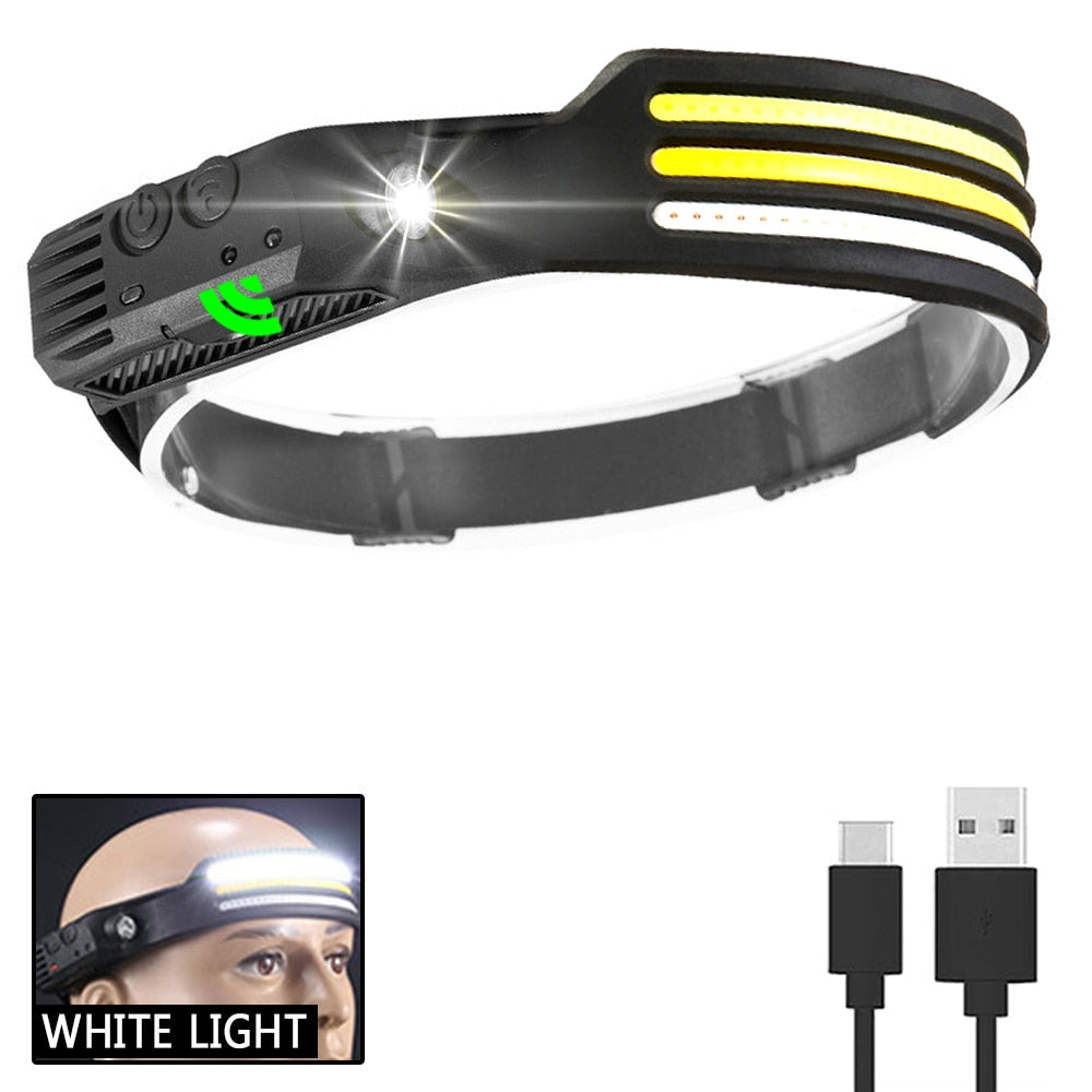 Headlamp COB Head Lamp Flashlight Outdoor USB Rechargeable Waterproof Headlight