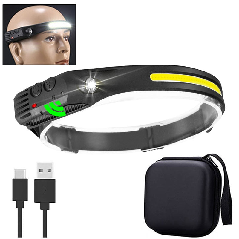 COB LED Head Lamp Flashlight USB Rechargeable Head Torch 5 Lighting Modes Head Light