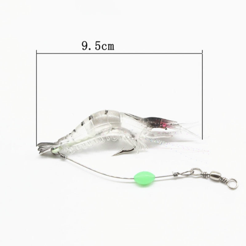 1PC Hot Sale New 9cm/6g Luminous Bead Shrimp Silicon Soft Artificial Bait With Hooks Swivels