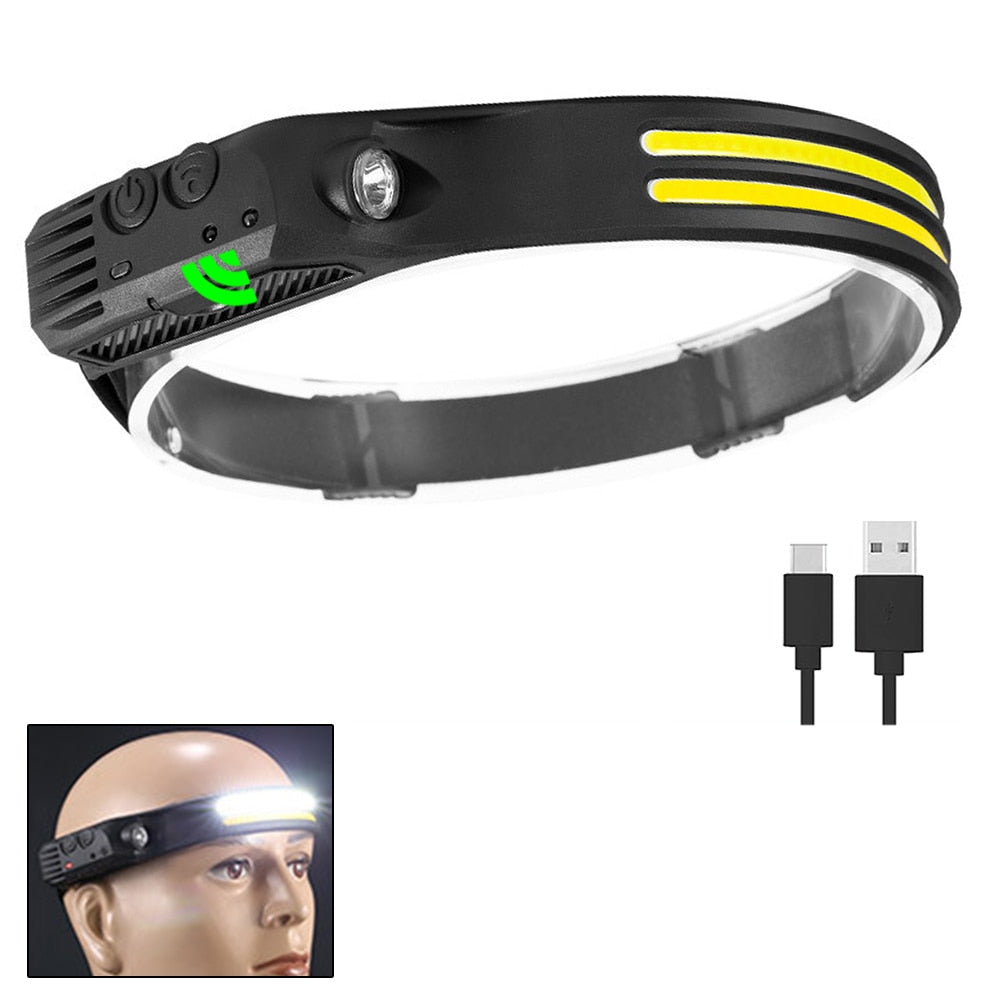 COB LED Head Lamp Flashlight USB Rechargeable Head Torch 5 Lighting Modes Head Light