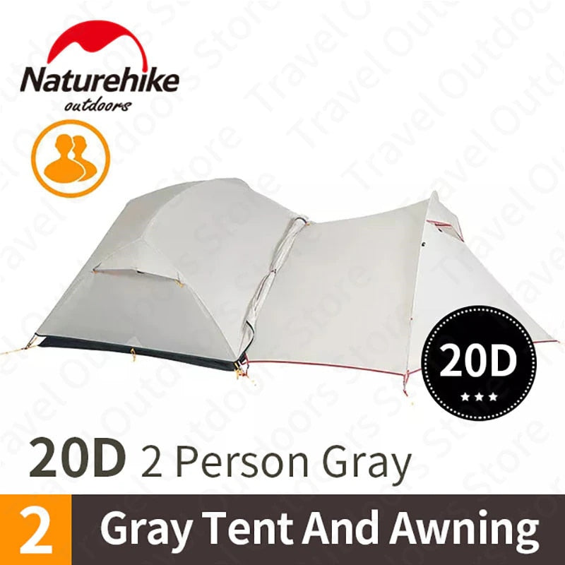 Naturehike Mongar 2-3 Person Camping Tent 15D Nylon Upgrade Double Layer Outdoor