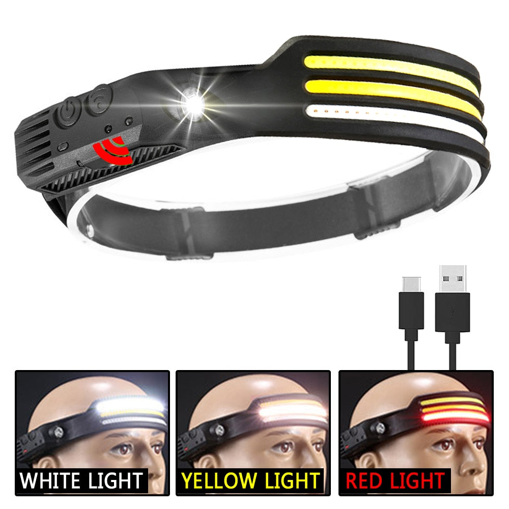 Headlamp COB Head Lamp Flashlight Outdoor USB Rechargeable Waterproof Headlight